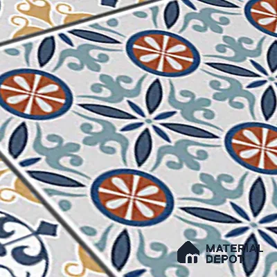 Moroccan Carpet Tile TL 08345 61018 A 1 ft x 1 ft Ceramic Matte Finish - 10 mm | Suitable For Living Room, Kitchen, Dining Area | Please Expect a Slight Variation of Pattern