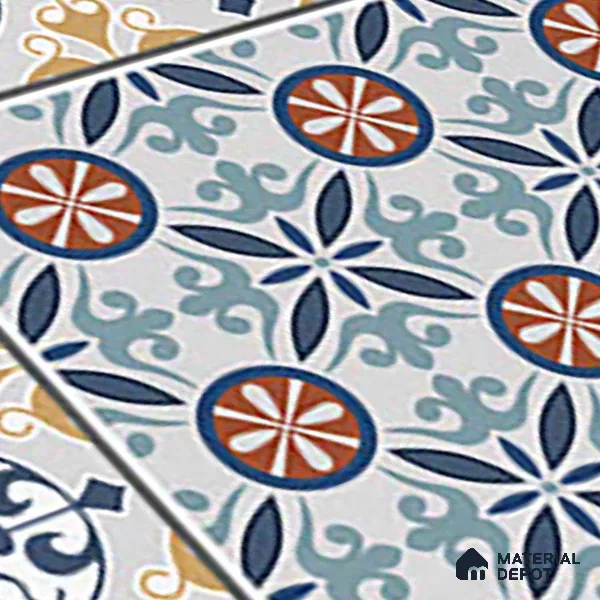 Moroccan Carpet Tile TL 08345 61018 A 1 ft x 1 ft Ceramic Matte Finish - 10 mm | Suitable For Living Room, Kitchen, Dining Area | Please Expect a Slight Variation of Pattern