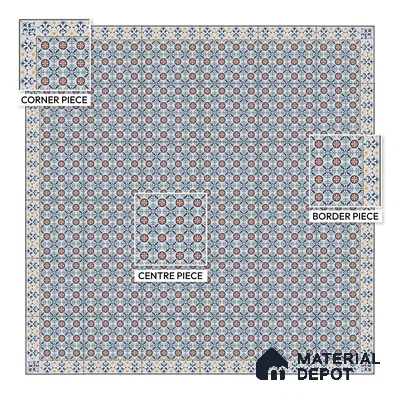 Moroccan Carpet Tile TL 08345 61018 A 1 ft x 1 ft Ceramic Matte Finish - 10 mm | Suitable For Living Room, Kitchen, Dining Area | Please Expect a Slight Variation of Pattern