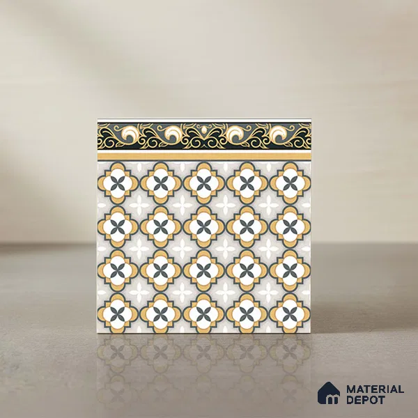 Moroccan Carpet Tile TL 08346 B 61019 B 1 ft x 1 ft Ceramic Matte Finish - 10 mm | Suitable For Living Room, Kitchen, Dining Area | Please Expect a Slight Variation of Pattern