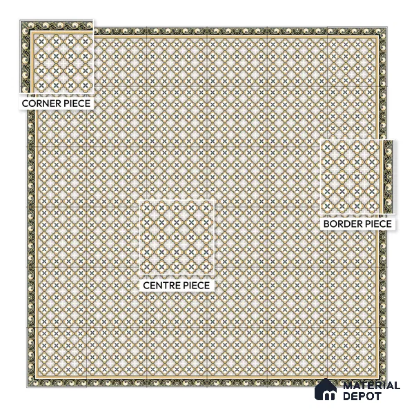 Moroccan Carpet Tile TL 08346 B 61019 B 1 ft x 1 ft Ceramic Matte Finish - 10 mm | Suitable For Living Room, Kitchen, Dining Area | Please Expect a Slight Variation of Pattern