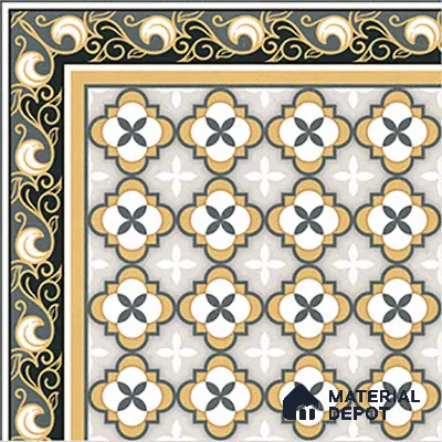 Moroccan Carpet Tile TL 08346 61019 A 1 ft x 1 ft Ceramic Matte Finish - 10 mm | Suitable For Living Room, Kitchen, Dining Area | Please Expect a Slight Variation of Pattern