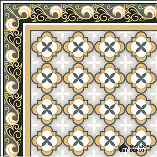 Moroccan Carpet Tile TL 08346 61019 A 1 ft x 1 ft Ceramic Matte Finish - 10 mm | Suitable For Living Room, Kitchen, Dining Area | Please Expect a Slight Variation of Pattern
