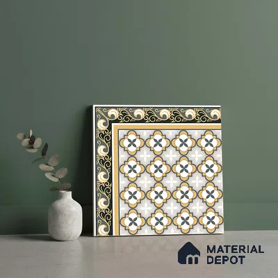 Moroccan Carpet Tile TL 08346 61019 A 1 ft x 1 ft Ceramic Matte Finish - 10 mm | Suitable For Living Room, Kitchen, Dining Area | Please Expect a Slight Variation of Pattern