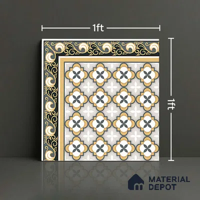 Moroccan Carpet Tile TL 08346 61019 A 1 ft x 1 ft Ceramic Matte Finish - 10 mm | Suitable For Living Room, Kitchen, Dining Area | Please Expect a Slight Variation of Pattern