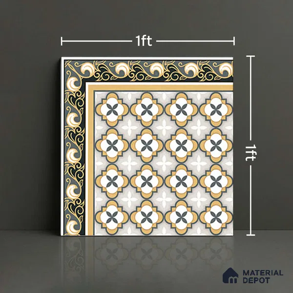 Moroccan Carpet Tile TL 08346 61019 A 1 ft x 1 ft Ceramic Matte Finish - 10 mm | Suitable For Living Room, Kitchen, Dining Area | Please Expect a Slight Variation of Pattern