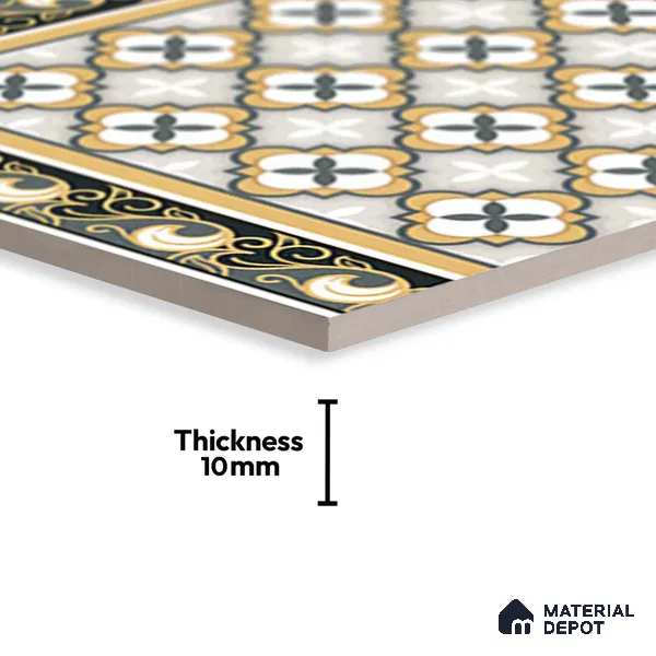 Moroccan Carpet Tile TL 08346 61019 A 1 ft x 1 ft Ceramic Matte Finish - 10 mm | Suitable For Living Room, Kitchen, Dining Area | Please Expect a Slight Variation of Pattern