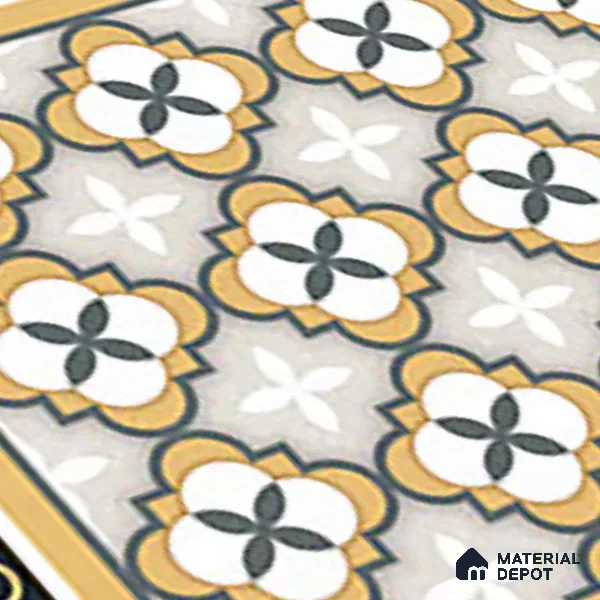Moroccan Carpet Tile TL 08346 61019 A 1 ft x 1 ft Ceramic Matte Finish - 10 mm | Suitable For Living Room, Kitchen, Dining Area | Please Expect a Slight Variation of Pattern