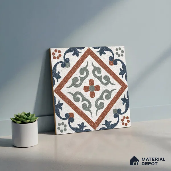 Moroccan Wall & Floor Tile TL 10467 Storm Blue 1 ft x 1 ft Vitrified Matte Finish - 9.5 mm | Suitable for Bathroom, Kitchen, Balcony | 2 mm Spacer is Mandatory | Please Expect a Slight Variation of Pattern