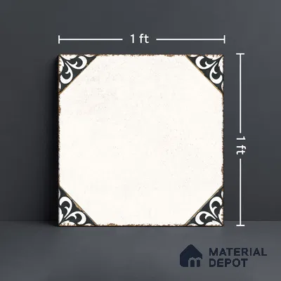 Moroccan Wall & Floor Athangudi Tile TL 10472 B Menta Black 1 ft x 1 ft Vitrified Glue Granula Matte Finish - 9.5 mm | Suitable for Bathroom, Kitchen, Balcony | 2 mm Spacer is Mandatory | Please Expect a Slight Variation of Pattern
