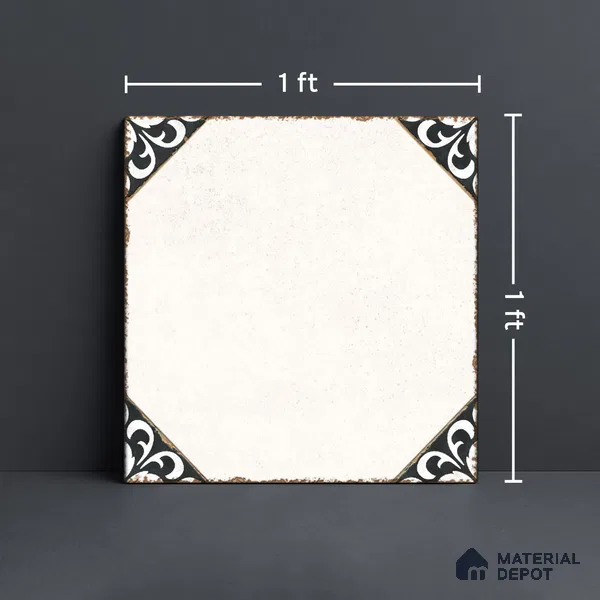 Moroccan Wall & Floor Athangudi Tile TL 10472 B Menta Black 1 ft x 1 ft Vitrified Glue Granula Matte Finish - 9.5 mm | Suitable for Bathroom, Kitchen, Balcony | 2 mm Spacer is Mandatory | Please Expect a Slight Variation of Pattern