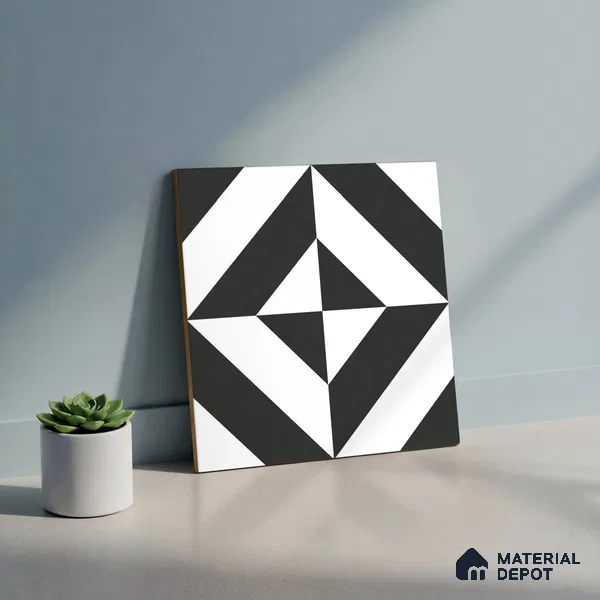 Moroccan Wall & Floor Tile TL 10464 Midnight Monochrome 1 ft x 1 ft Vitrified Matte Finish - 9.5 mm | Suitable for Bathroom, Kitchen, Balcony | 2 mm Spacer is Mandatory | Please Expect a Slight Variation of Pattern