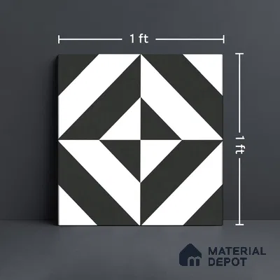 Moroccan Wall & Floor Tile TL 10464 Midnight Monochrome 1 ft x 1 ft Vitrified Matte Finish - 9.5 mm | Suitable for Bathroom, Kitchen, Balcony | 2 mm Spacer is Mandatory | Please Expect a Slight Variation of Pattern