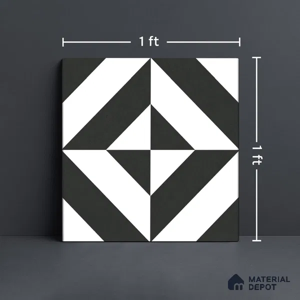 Moroccan Wall & Floor Tile TL 10464 Midnight Monochrome 1 ft x 1 ft Vitrified Matte Finish - 9.5 mm | Suitable for Bathroom, Kitchen, Balcony | 2 mm Spacer is Mandatory | Please Expect a Slight Variation of Pattern