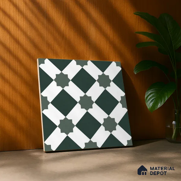 Moroccan Tile TL 08020  Graphite Rise Black 1 ft x 1 ft Vitrified Matte Finish - 9 mm | Suitable for Living Room, Kitchen, Balcony Floor & Wall | Please Expect a Slight Variation of Pattern