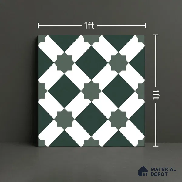 Moroccan Tile TL 08020  Graphite Rise Black 1 ft x 1 ft Vitrified Matte Finish - 9 mm | Suitable for Living Room, Kitchen, Balcony Floor & Wall | Please Expect a Slight Variation of Pattern