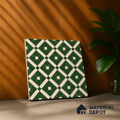 Moroccan Wall & Floor Tile TL 08015 Silica Crest Green 1 ft x 1 ft Porcelain Matte Finish - 9 mm | Suitable for Bathroom, Kitchen, Balcony | Please Expect a Slight Variation of Pattern
