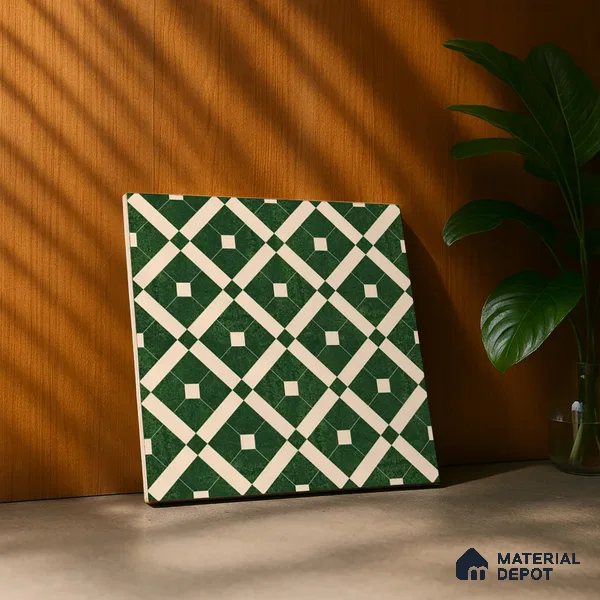 Moroccan Wall & Floor Tile TL 08015 Silica Crest Green 1 ft x 1 ft Porcelain Matte Finish - 9 mm | Suitable for Bathroom, Kitchen, Balcony | Please Expect a Slight Variation of Pattern