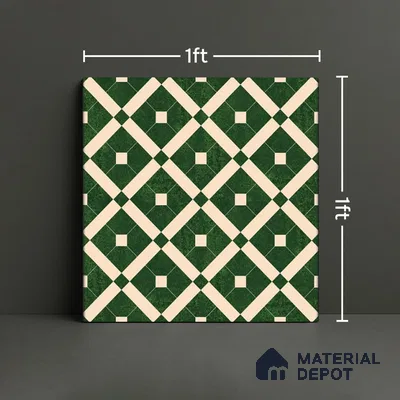 Moroccan Wall & Floor Tile TL 08015 Silica Crest Green 1 ft x 1 ft Porcelain Matte Finish - 9 mm | Suitable for Bathroom, Kitchen, Balcony | Please Expect a Slight Variation of Pattern