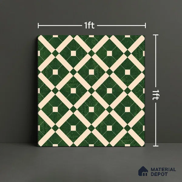 Moroccan Wall & Floor Tile TL 08015 Silica Crest Green 1 ft x 1 ft Porcelain Matte Finish - 9 mm | Suitable for Bathroom, Kitchen, Balcony | Please Expect a Slight Variation of Pattern