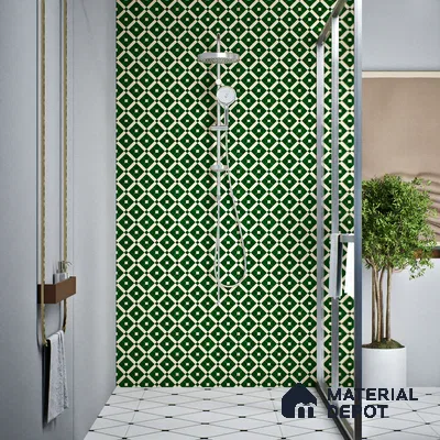 Moroccan Wall & Floor Tile TL 08015 Silica Crest Green 1 ft x 1 ft Porcelain Matte Finish - 9 mm | Suitable for Bathroom, Kitchen, Balcony | Please Expect a Slight Variation of Pattern