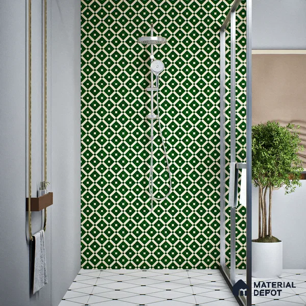 Moroccan Wall & Floor Tile TL 08015 Silica Crest Green 1 ft x 1 ft Porcelain Matte Finish - 9 mm | Suitable for Bathroom, Kitchen, Balcony | Please Expect a Slight Variation of Pattern