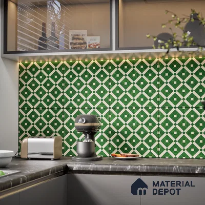 Moroccan Wall & Floor Tile TL 08015 Silica Crest Green 1 ft x 1 ft Porcelain Matte Finish - 9 mm | Suitable for Bathroom, Kitchen, Balcony | Please Expect a Slight Variation of Pattern