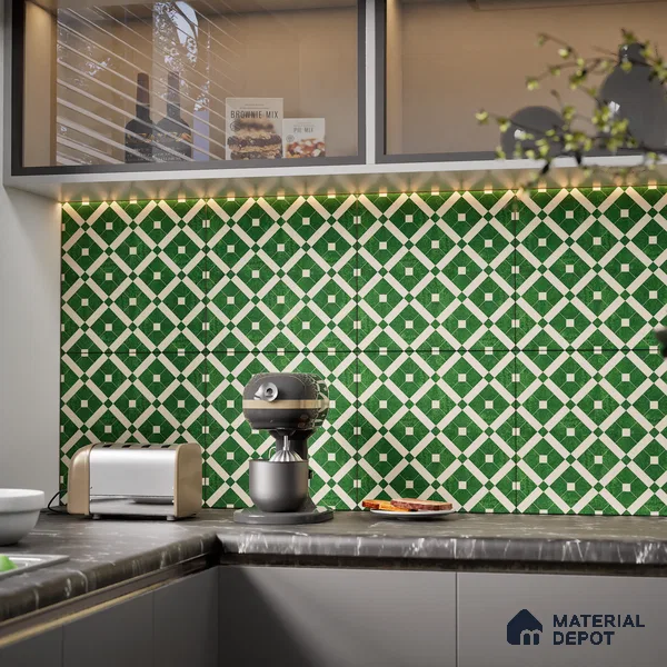 Moroccan Wall & Floor Tile TL 08015 Silica Crest Green 1 ft x 1 ft Porcelain Matte Finish - 9 mm | Suitable for Bathroom, Kitchen, Balcony | Please Expect a Slight Variation of Pattern
