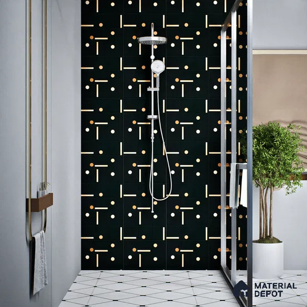 Moroccan Wall & Floor Tile TL 08016 Rockveil Grey Black 1 ft x 1 ft Vitrified Matte Finish - 9 mm | Suitable for Bathroom, Kitchen, Balcony | Please Expect a Slight Variation of Pattern