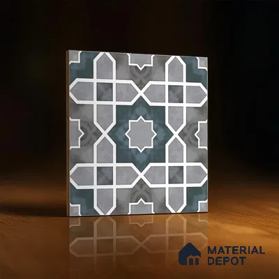 Moroccan Wall & Floor Tile TL 08021  Grey 1 ft x 1 ft Vitrified Matte Finish - 9 mm | Suitable for Bathroom, Kitchen, Balcony | Please Expect a Slight Variation of Pattern
