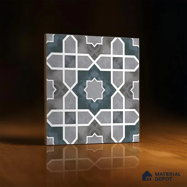 Moroccan Wall & Floor Tile TL 08021 Grey 1 ft x 1 ft Vitrified Matte Finish - 9 mm | Suitable for Bathroom, Kitchen, Balcony | Please Expect a Slight Variation of Pattern