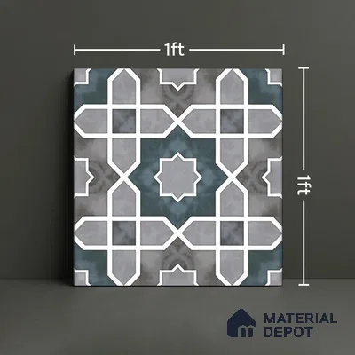 Moroccan Wall & Floor Tile TL 08021  Grey 1 ft x 1 ft Vitrified Matte Finish - 9 mm | Suitable for Bathroom, Kitchen, Balcony | Please Expect a Slight Variation of Pattern