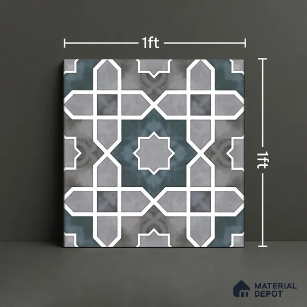 Moroccan Wall & Floor Tile TL 08021 Grey 1 ft x 1 ft Vitrified Matte Finish - 9 mm | Suitable for Bathroom, Kitchen, Balcony | Please Expect a Slight Variation of Pattern