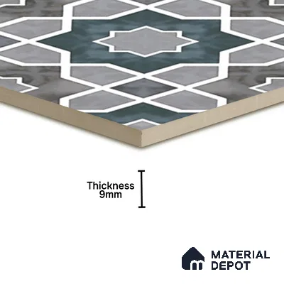 Moroccan Wall & Floor Tile TL 08021  Grey 1 ft x 1 ft Vitrified Matte Finish - 9 mm | Suitable for Bathroom, Kitchen, Balcony | Please Expect a Slight Variation of Pattern