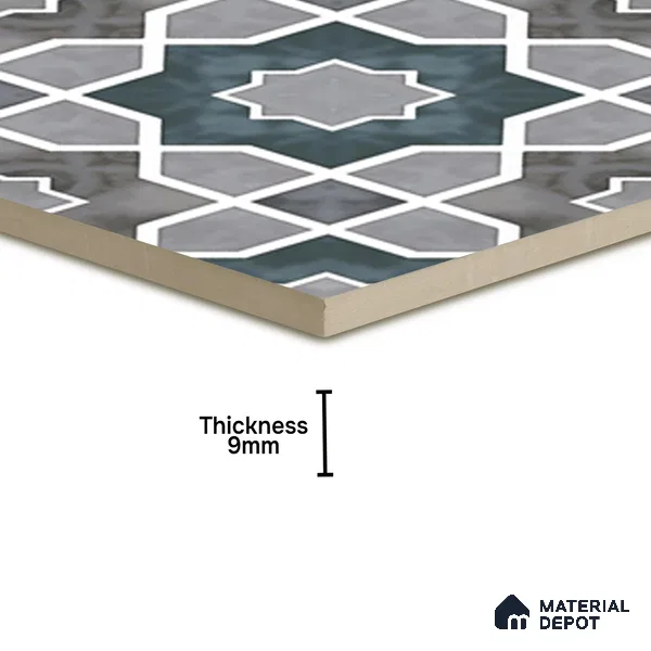 Moroccan Wall & Floor Tile TL 08021 Grey 1 ft x 1 ft Vitrified Matte Finish - 9 mm | Suitable for Bathroom, Kitchen, Balcony | Please Expect a Slight Variation of Pattern