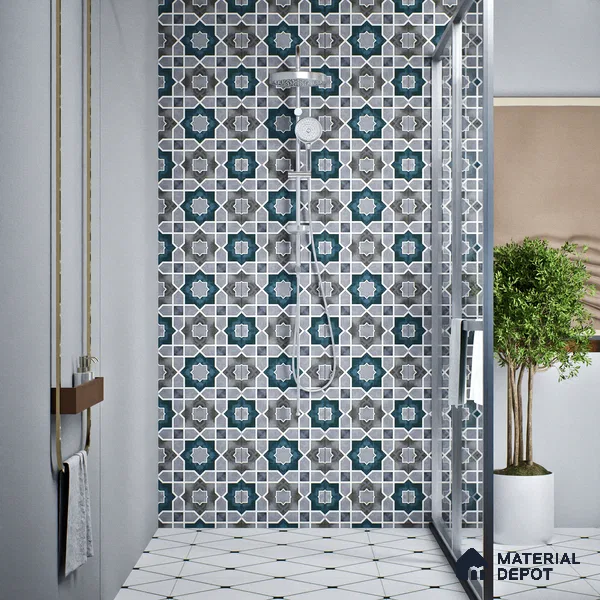 Moroccan Wall & Floor Tile TL 08021 Grey 1 ft x 1 ft Vitrified Matte Finish - 9 mm | Suitable for Bathroom, Kitchen, Balcony | Please Expect a Slight Variation of Pattern