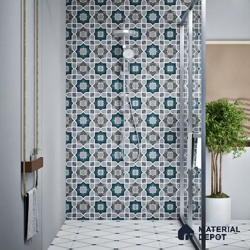 Moroccan Tile TL 08021 Grey 1 ft x 1 ft Vitrified Matte Finish - 9 mm | Suitable for Living Room, Kitchen, Balcony Floor & Wall | Please Expect a Slight Variation of Pattern