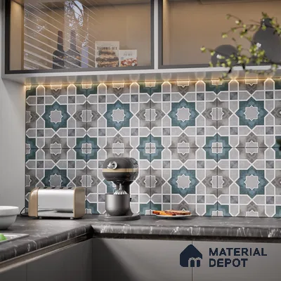 Moroccan Wall & Floor Tile TL 08021  Grey 1 ft x 1 ft Vitrified Matte Finish - 9 mm | Suitable for Bathroom, Kitchen, Balcony | Please Expect a Slight Variation of Pattern
