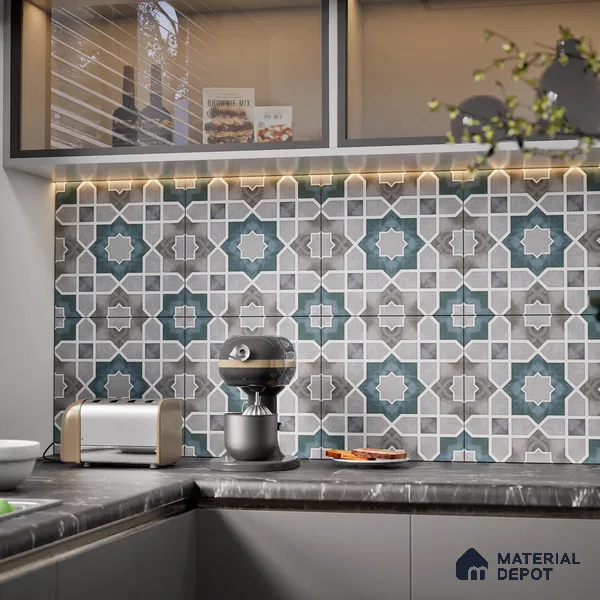Moroccan Wall & Floor Tile TL 08021 Grey 1 ft x 1 ft Vitrified Matte Finish - 9 mm | Suitable for Bathroom, Kitchen, Balcony | Please Expect a Slight Variation of Pattern