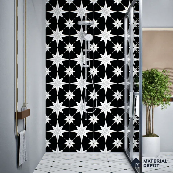 Moroccan Wall & Floor Tile TL 08019 Monochrome Canyon 1 ft x 1 ft Vitrified Matte Finish - 9 mm | Suitable for Bathroom, Kitchen, Entryway | Please Expect a Slight Variation of Pattern