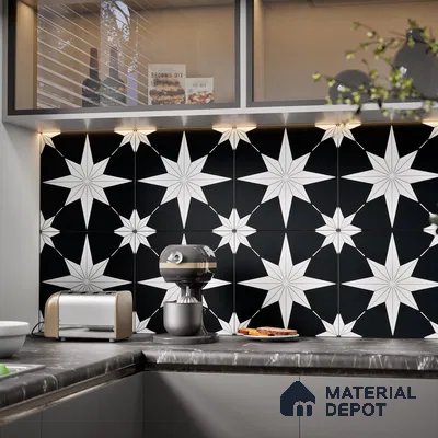 Moroccan Wall & Floor Tile TL 08019 Monochrome Canyon 1 ft x 1 ft Vitrified Matte Finish - 9 mm | Suitable for Bathroom, Kitchen, Entryway | Please Expect a Slight Variation of Pattern