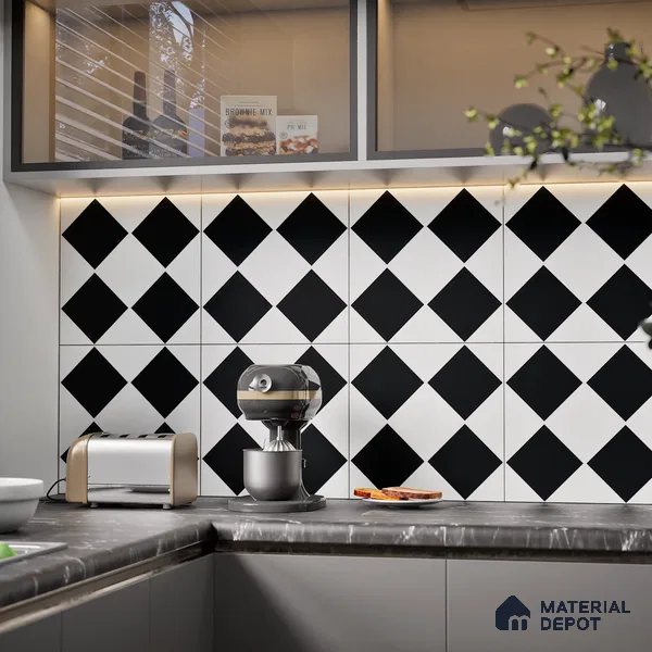 Moroccan Wall & Floor Tile TL 08018 Monochrome Timbermist 1 ft x 1 ft Vitrified Matte Finish - 9 mm | Suitable for Bathroom, Kitchen, Entryway | Please Expect a Slight Variation of Pattern