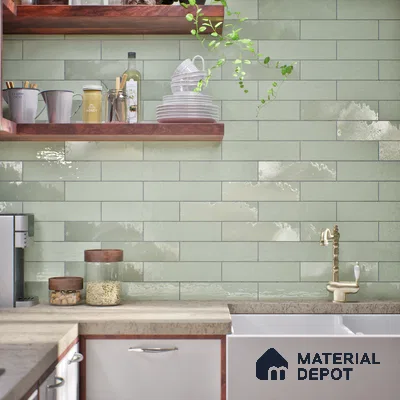 Subway Look  Tile TL 07669 D Plain Lime 1 ft x 2.95 inch Designer Tiles Ceramic Glossy Finish - 9 mm
