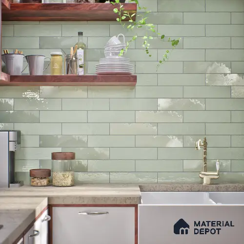 Subway Look  Tile TL 07669 D Plain Lime 1 ft x 2.95 inch Designer Tiles Ceramic Glossy Finish - 9 mm