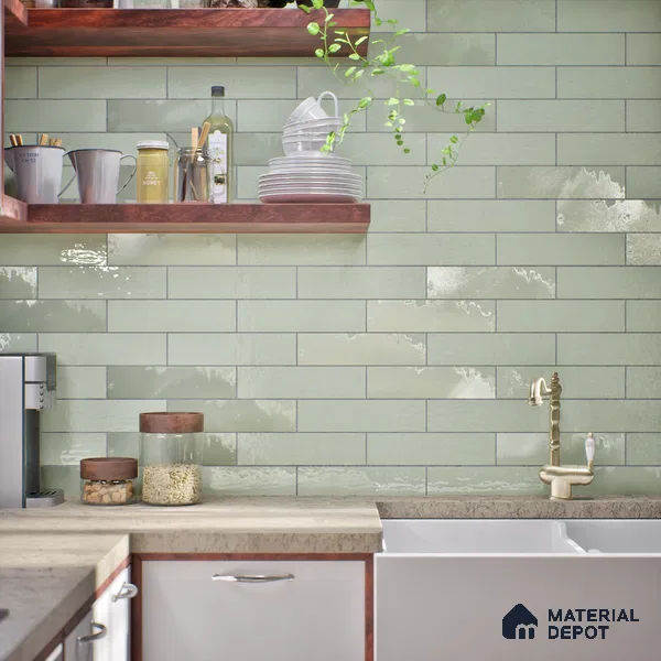Subway Look Tile TL 07669 D Plain Lime 1 ft x 2.95 inch Designer Tiles Ceramic Glossy Finish - 9 mm