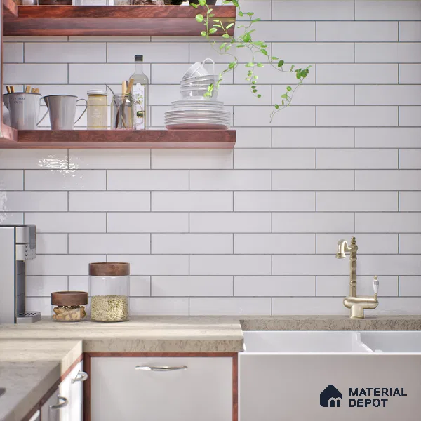 Subway Look  Tile TL 07669 Plain Bianco 1 ft x 2.95 inch Designer Tiles Ceramic Glossy Finish - 9 mm