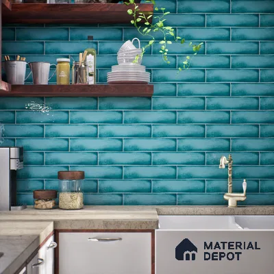 Subway Look  Tile TL 07616 C Cambry Green 1 ft x 2.95 inch Designer Tiles Ceramic Glossy Finish - 9 mm