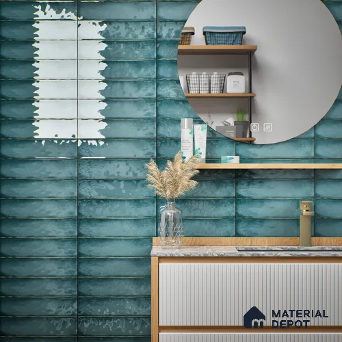 Subway Look Tile TL 07616 C Cambry Green 1 ft x 2.95 inch Designer Tiles Ceramic Glossy Finish - 9 mm