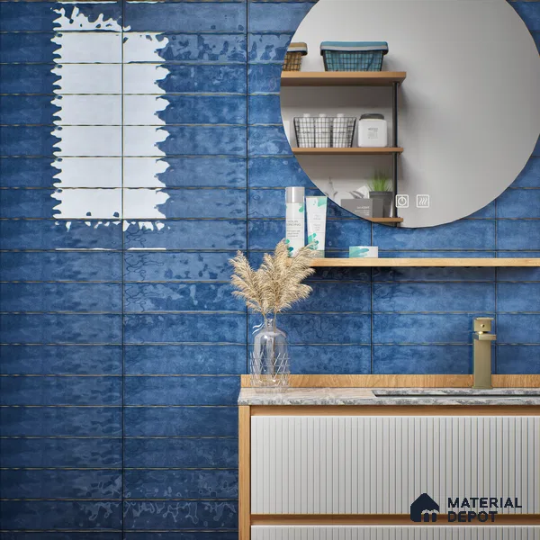 Subway Look  Tile TL 07616 D Cambry Blue 1 ft x 2.95 inch Designer Tiles Ceramic Glossy Finish - 9 mm (Sample)