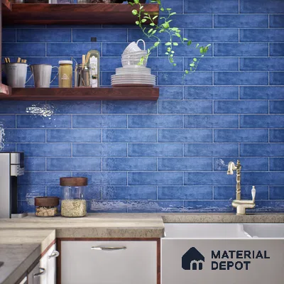 Subway Look  Tile TL 07616 D Cambry Blue 1 ft x 2.95 inch Designer Tiles Ceramic Glossy Finish - 9 mm (Sample)